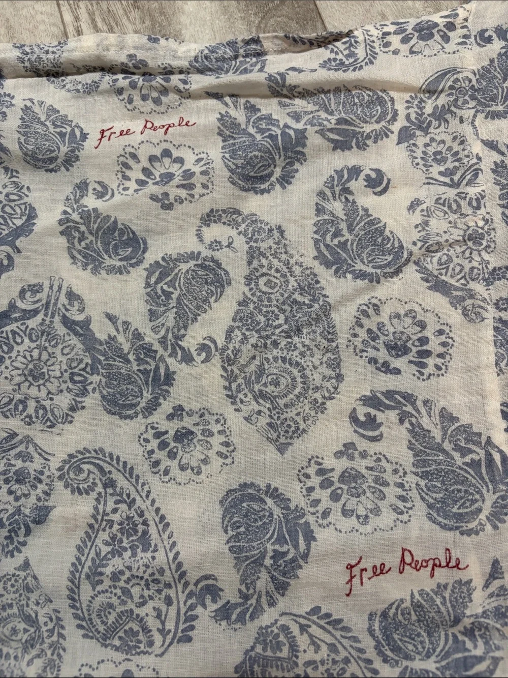 Free People Cream and Blue Paisley Hobo Tote 14x6x14